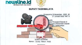 Foto: Surat Edaran Bupati Tasikmalaya Nomor 0044 Tahun 2025 dan Ilustrasi Anggaran Publikasi Media//jabar.newsline.id//