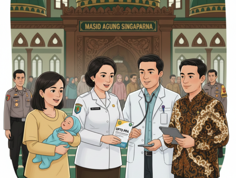 Ilustrasi penanganan korban penculikan bayi di depan Mesjid Agung Singaparna, Kabupaten Tasikmalaya./Istimewa.///.