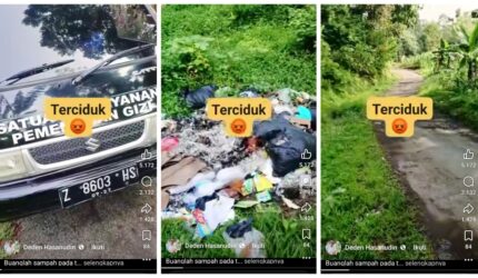 Mobil berlogo SPPG di Sepatnnggal, Kecamatan Sodong Hilir, Kabupaten Tasikmalaya ditegur warga setelah kedapatan membuang sampah dapur di pinggir jalan. (dok newsline.id).