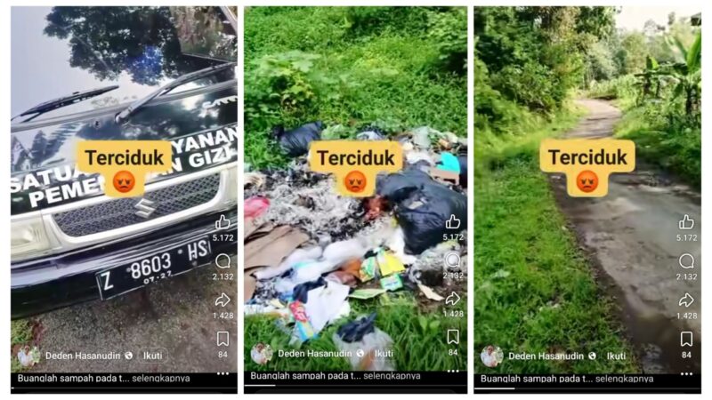 Mobil berlogo SPPG di Sepatnnggal, Kecamatan Sodong Hilir, Kabupaten Tasikmalaya ditegur warga setelah kedapatan membuang sampah dapur di pinggir jalan. (dok newsline.id).