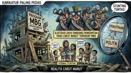 Ilustrasi carut-marut pengelolaan program MBG yang digadang mampu menuntaskan masalah stunting. (dok newslinejabar).
