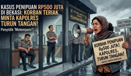 Ilustrasi teriakan korban penipuan di Bekasi, Jawa Barat. (Ilustrasi tim newsline.id).