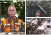 Poto: Ketua PAC PP Kecamatan Salawu, Uus Supendi (kanan) dan sejumlah limbah makanan SPPG Karang Mukti Salawu yang dibuang ke selokan umum (kiri)//jabar.newsline.id//