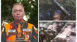 Poto: Ketua PAC PP Kecamatan Salawu, Uus Supendi (kanan) dan sejumlah limbah makanan SPPG Karang Mukti Salawu yang dibuang ke selokan umum (kiri)//jabar.newsline.id//