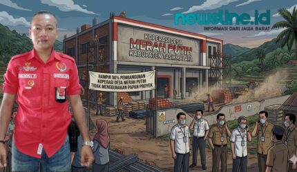 Caption: Ketua PWRI Kabupaten Tasikmalaya, Chandra F Simatupang, dan ilustrasi Pembangunan KDMP di Kabupaten Tasikmalaya Hampir 90 Persen Tanpa Papan Proyek//jabar.newsline.id//