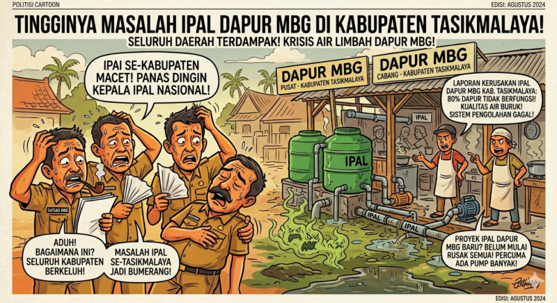Ilustrasi polemik Instalasi Pengolahan Air Limbah (IPAL) di sejumlah dapur MBG Kecamatan Tanjungjaya, bikin panas dingin Satgas MBG. (Istimewa).