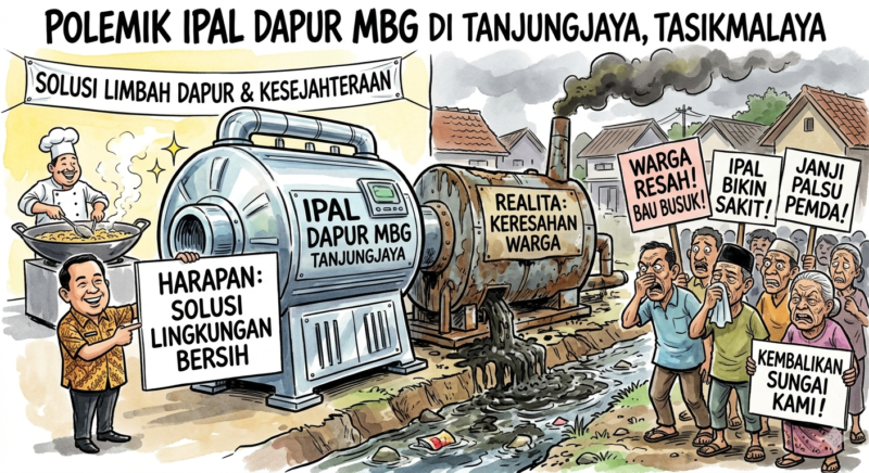 Ilustrasi polemik IPAL dapur MBG di Kecamatan Tanjungjaya, Kabupaten Tasikmalaya, yang semula diharapkan menjadi solusi lingkungan, kini justru menimbulkan keresahan warga. (Istimewa)