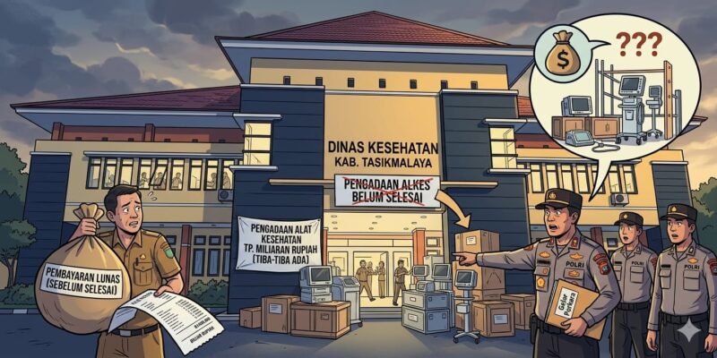 Caption: Ilustrasi Pengadaan Alat Kesehatan Senilai Miliaran Rupiah di Dinas Kesehatan Kabupaten Tasikmalaya Tahun 2025 yang Belum Selesai Tapi Sudah Dibayar, Barang Mendadak Ada Saat Polisi Akan Melakukan Gelar Perkara//jabar.newsline.id//