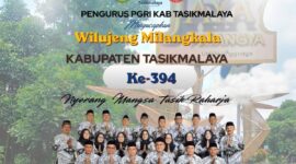 Poto: Ketua PGRI Kabupaten Tasikmalaya, Ketua PGRI Kabupaten Tasikmalaya, Unang Arifin, S.Pd., M.Si., bersama seluruh pengurus PGRI Kabupaten Tasikmalaya mengucapkan selamat hari jadi atau Milangkala Kabupaten Tasikmalaya ke-394 Tahun 2026//jabar.newsline.id//istimewa//